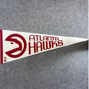 VINTAGE 80s Atlanta Hawks NBA Felt Pennant Banner Basketball White Red Flag